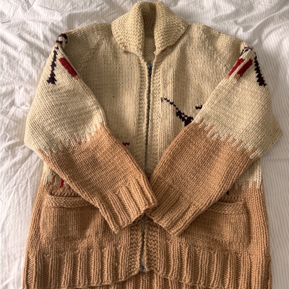 Sweaters - Cowichan hunting sweater - vintage wool- Cream and Tan Women's Sweater